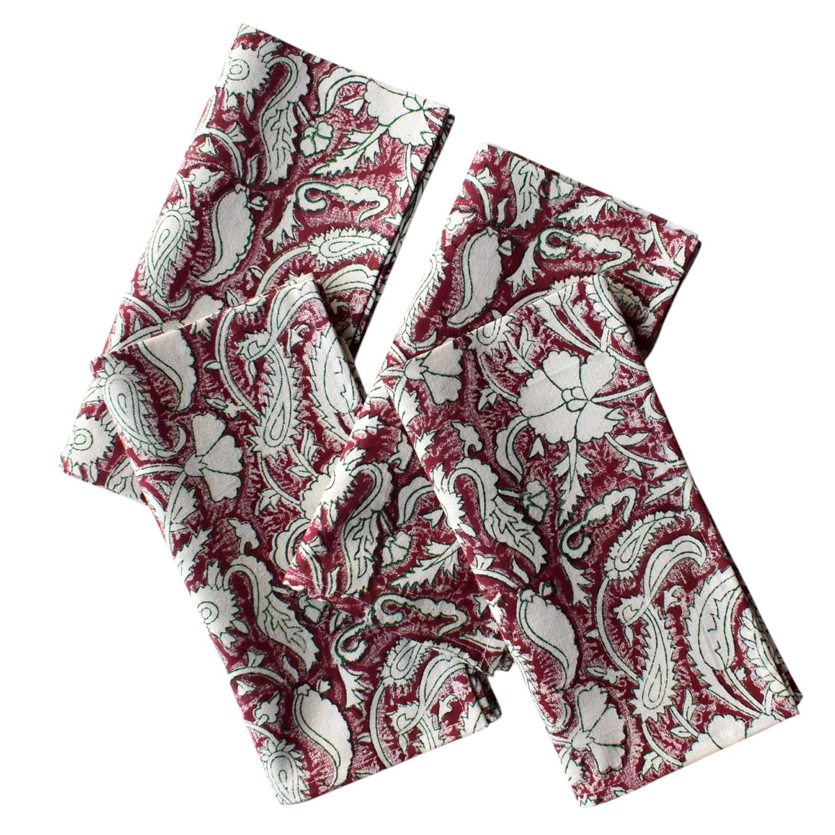 Hand Block Printed Cotton Napkin 45x45 cms Set of 4 Napkins Paisley Rose Vine 504851