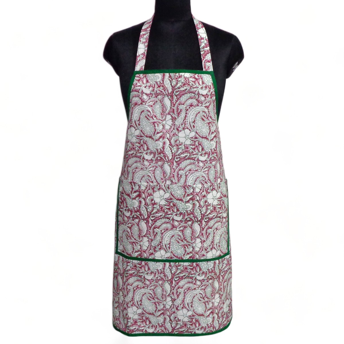 Indian Block-Printed 100 Cotton Apron Paisley Rose Vine 504851