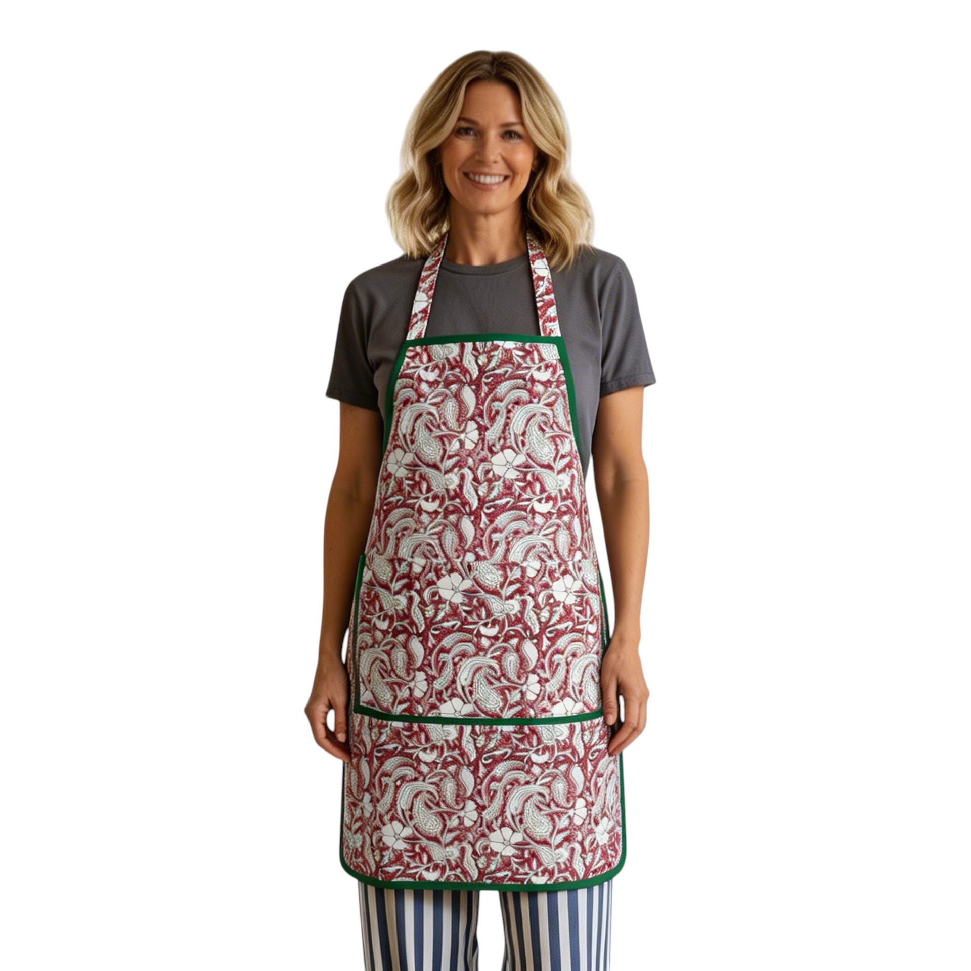 Indian Block-Printed 100 Cotton Apron  Paisley Rose Vine 504851