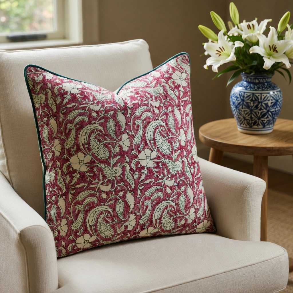 Piping Cushion Cover 50x50 cms Paisley Rose Vine 504851