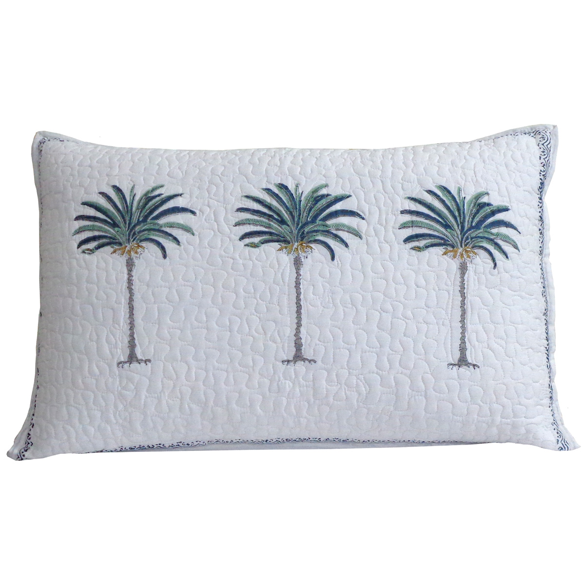 Quilted Cotton Pillows Cover 50x70 cm Set of 2 Palm Tree Blue 100383