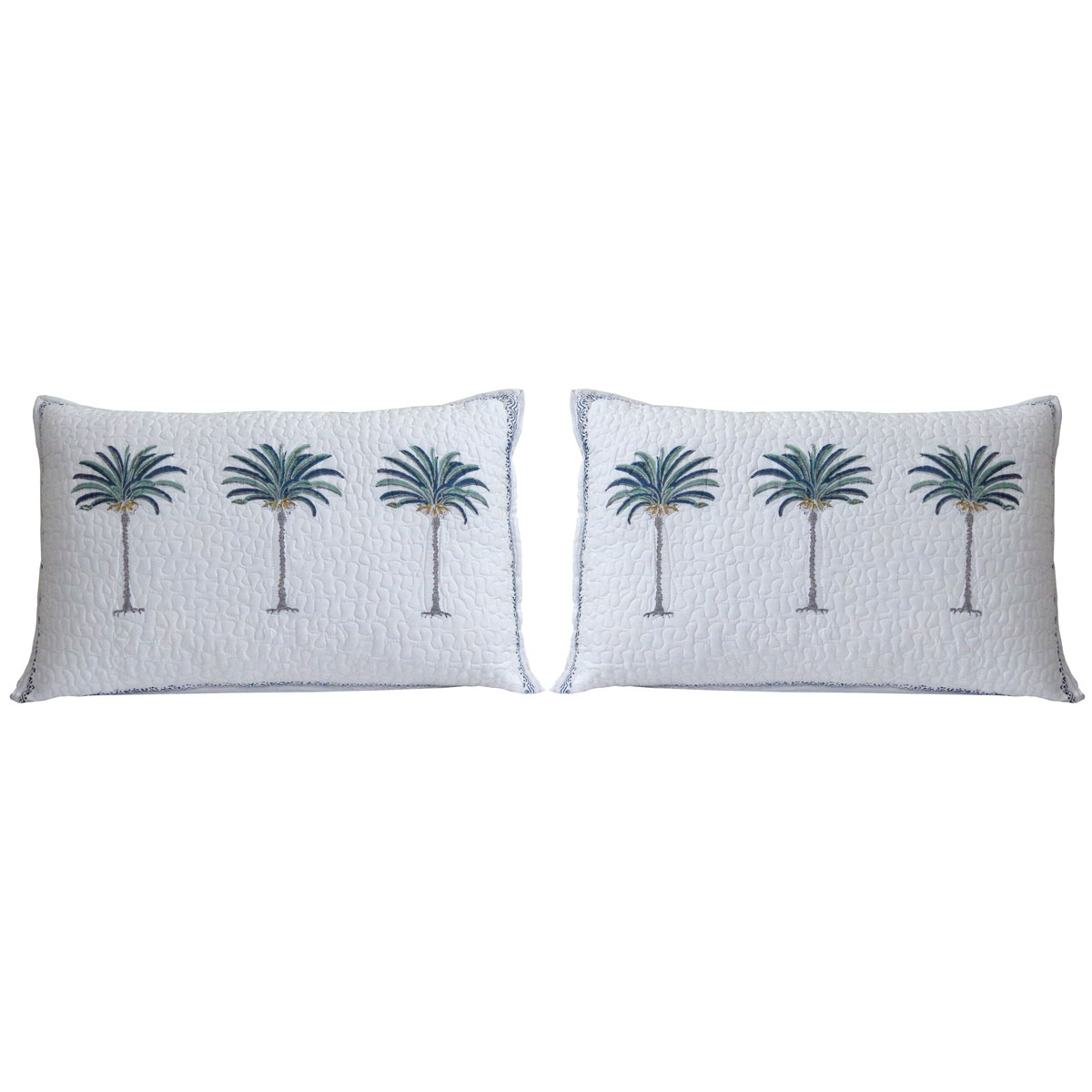 Quilted Cotton Pillows Cover 50x70 cm Set of 2 Palm Tree Blue 100383