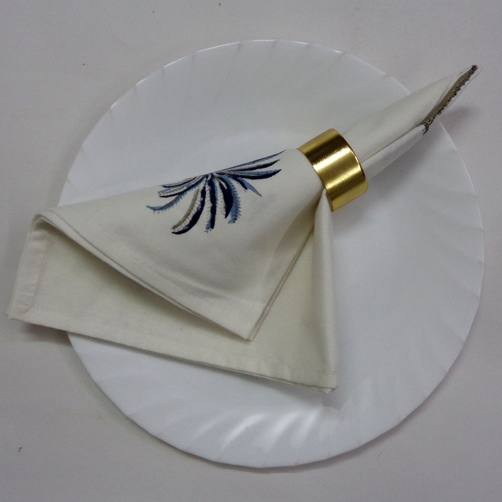 Hand Block Printed Cotton Napkin 45x45 cms Set of 4 Napkins Palm Tree Blue 104890