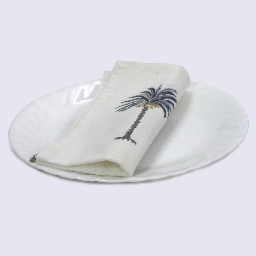 Hand Block Printed Cotton Napkin 45x45 cms Set of 4 Napkins Palm Tree Blue 104890