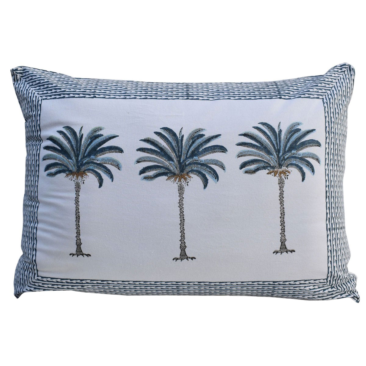Hand Block Printed Cotton Pillows Cover 50x70 cm Set of 2 Palm Tree Blue 104902