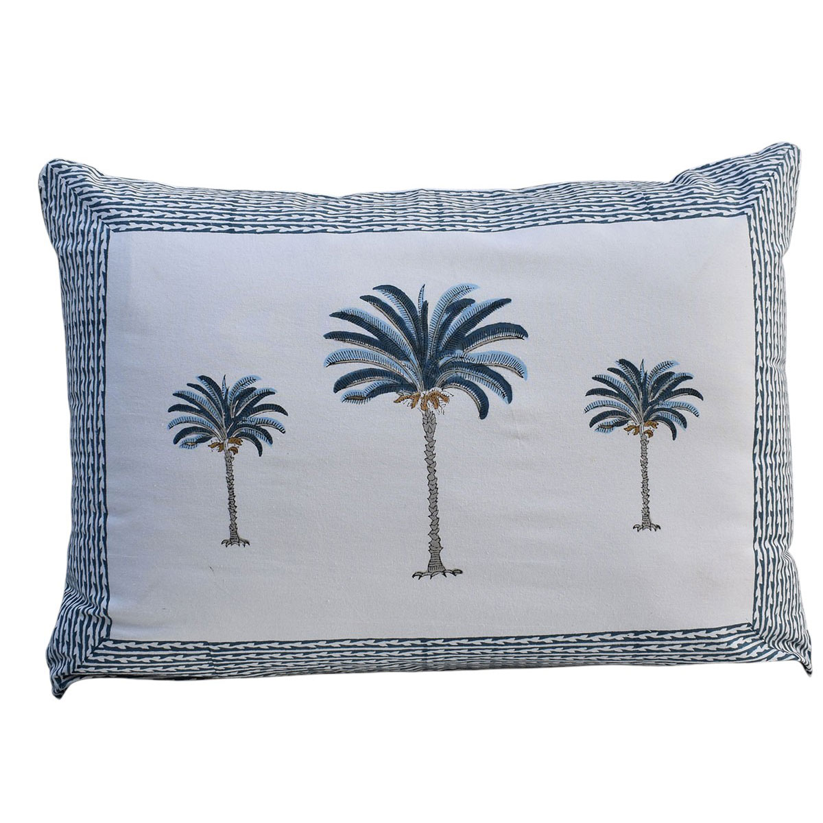 Hand Block Printed Cotton Pillows Cover 50x70 cm Set of 2  Palm Tree Blue 104902