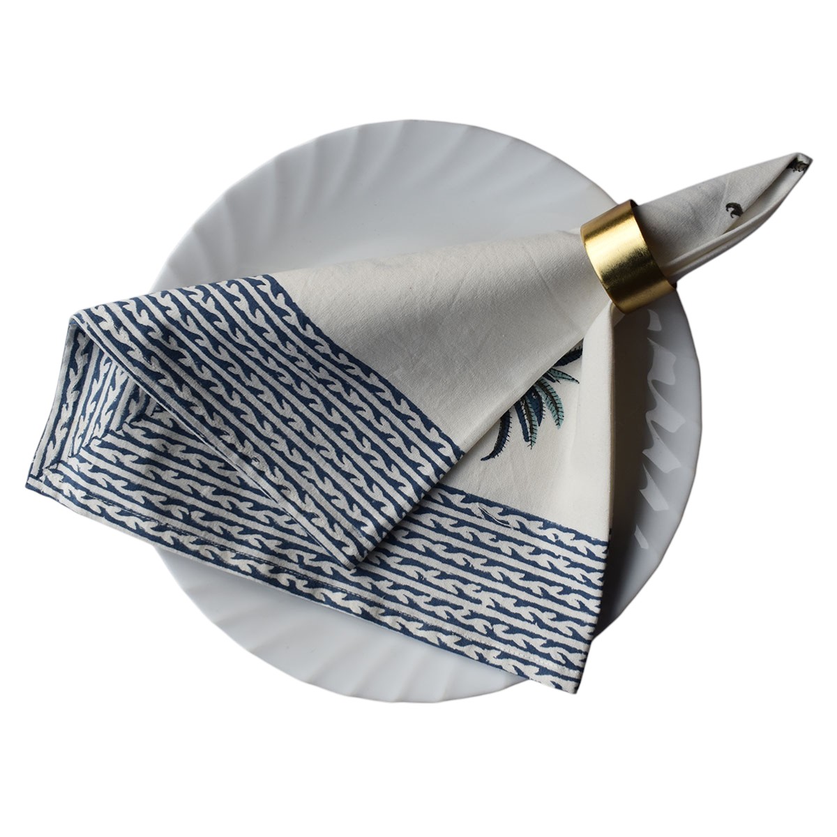 Hand Block Printed Cotton Napkin 50x50 cms Set of 4 Napkins Palm Tree Blue 109022