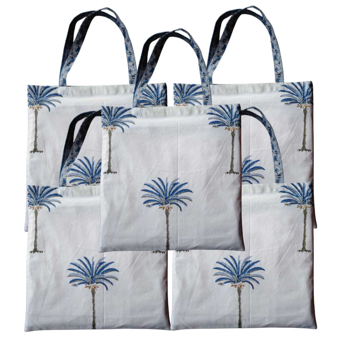 Grocery Totes  Set of 5 Bags  Palm Tree Blue 109022