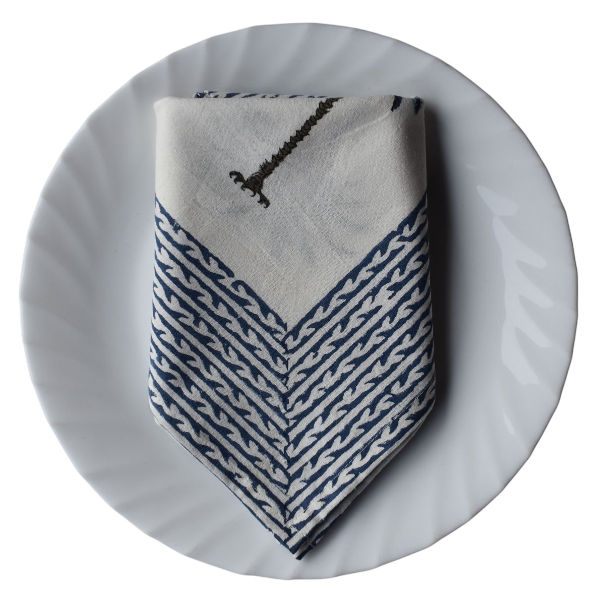 Hand Block Printed Cotton Napkin 50x50 cms Set of 4 Napkins Palm Tree Blue 109022