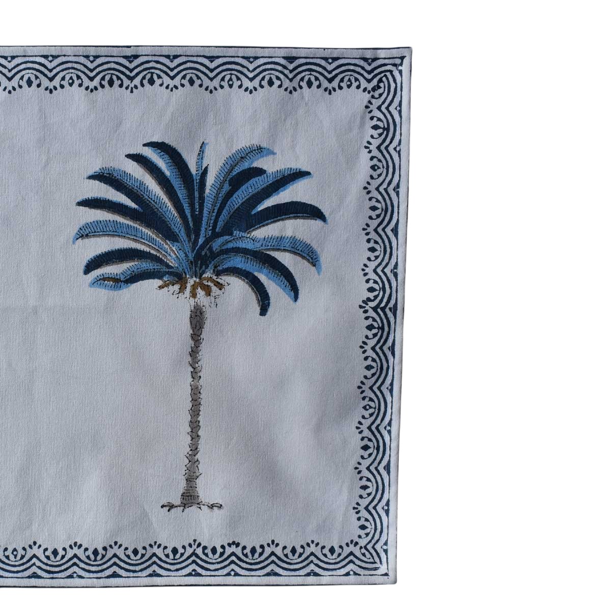 Hand Block Printed Cotton Canvas Table Mat 32x48 cms Set of 2 Table mats Palm Tree Blue 203606
