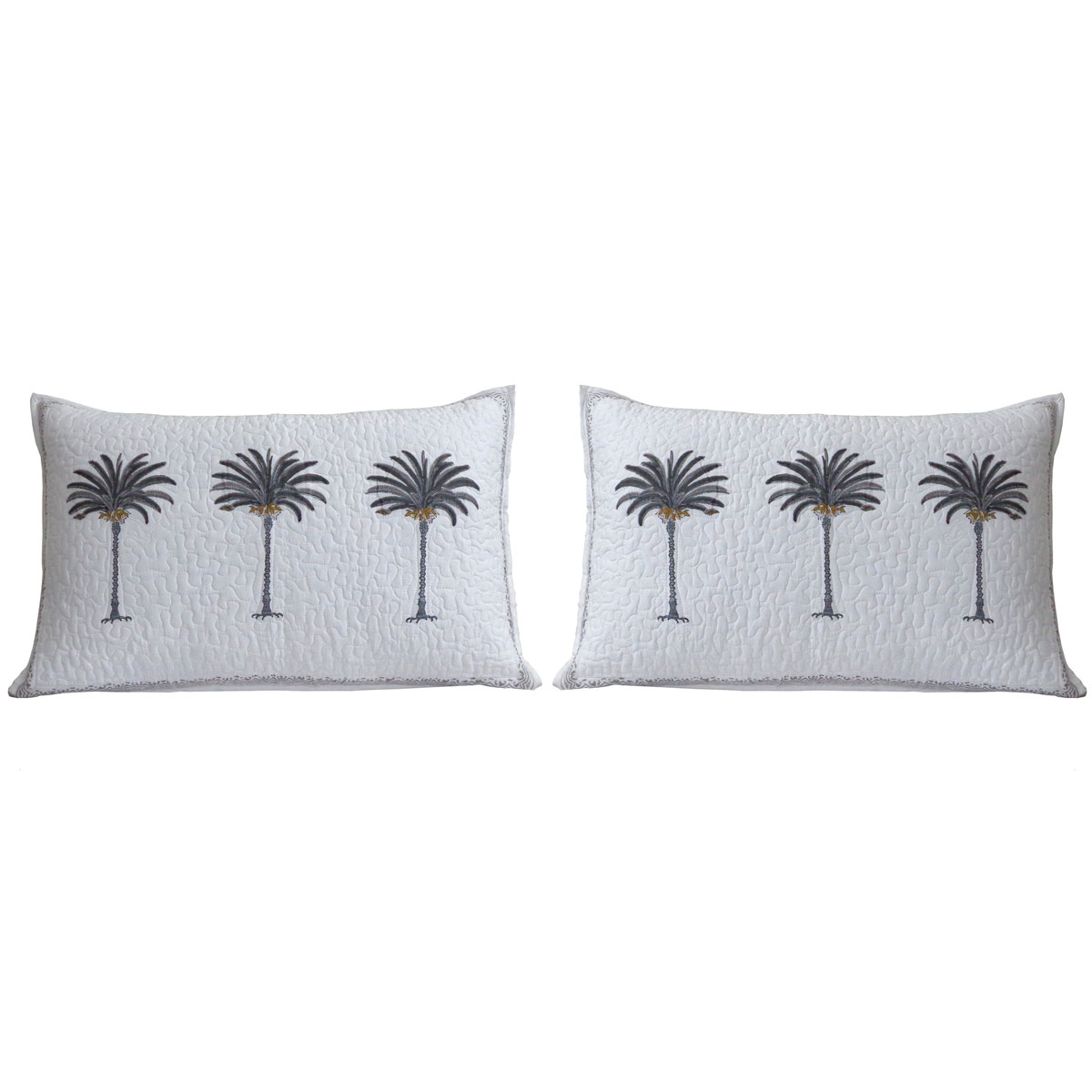 Quilted Cotton Pillows Cover 50x70 cm Set of 2 Palm Tree Grey 100382