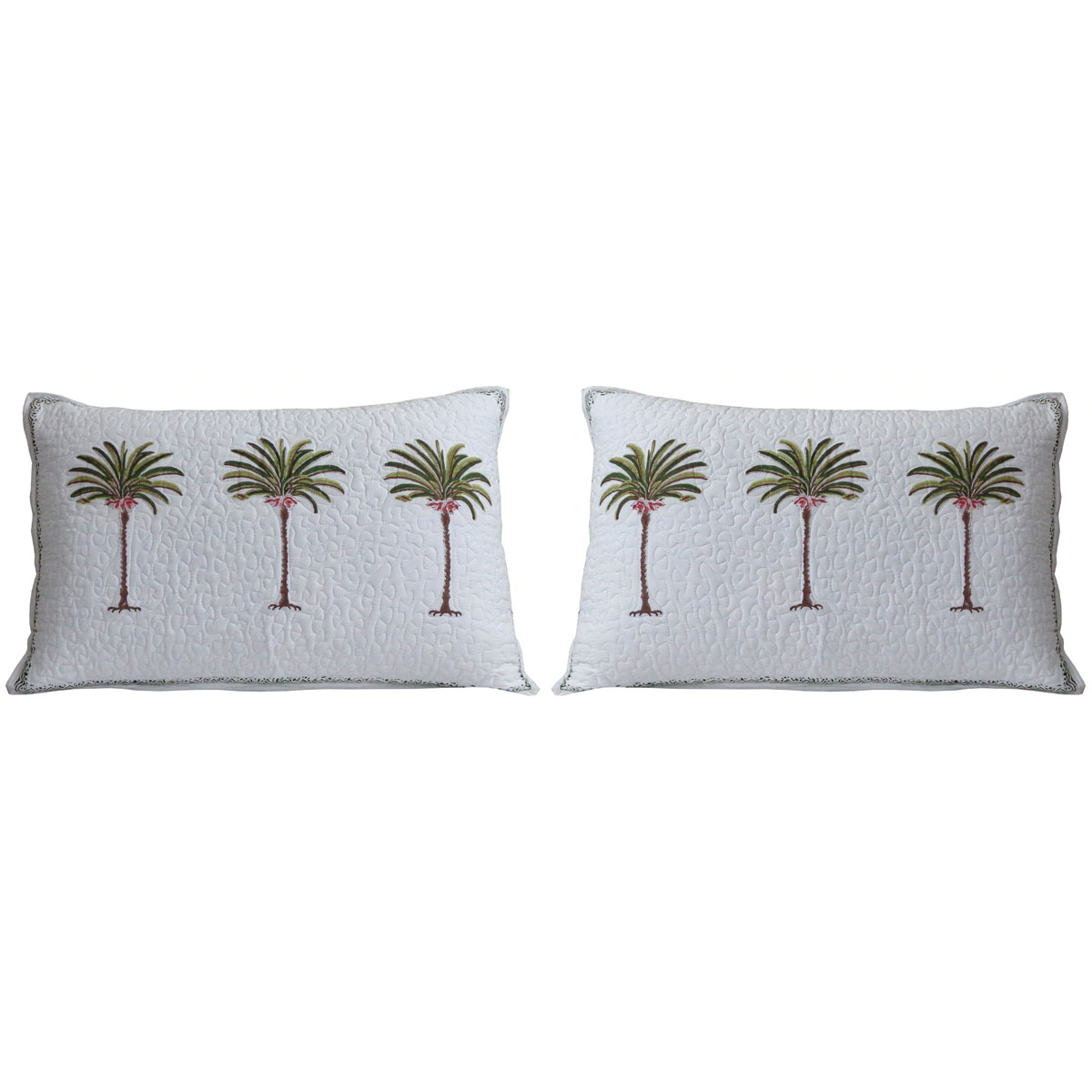Quilted Cotton Pillows Cover 50x70 cm Set of 2 Palm Tree Green 109024