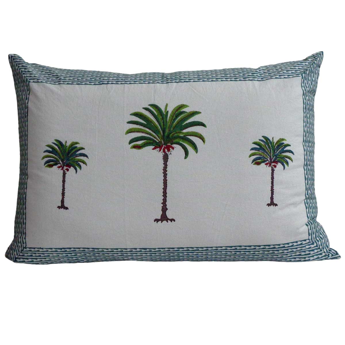 Hand Block Printed Cotton Pillows Cover 50x70 cm Set of 2  Palm Tree Green 109024