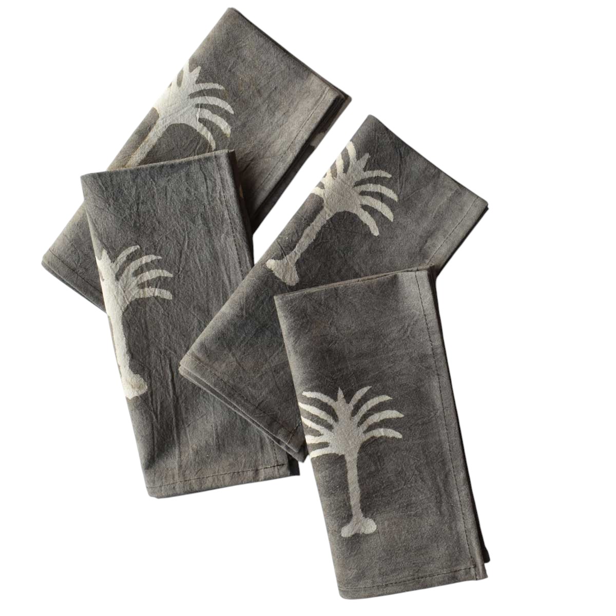 Hand Block Printed Cotton Napkin 45x45 cms Set of 4 Napkins Palm Tree Nirvana Grey 100375