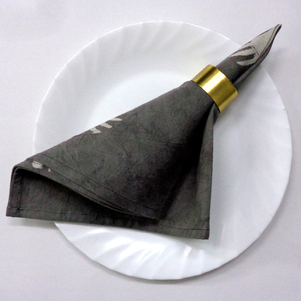 Hand Block Printed Cotton Napkin 45x45 cms Set of 4 Napkins Palm Tree Nirvana Grey 100375