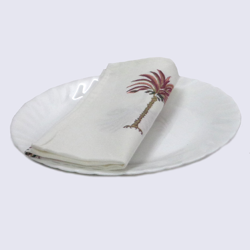 Hand Block Printed Cotton Napkin 45x45 cms Set of 4 Napkins Palm Tree Pink 105346