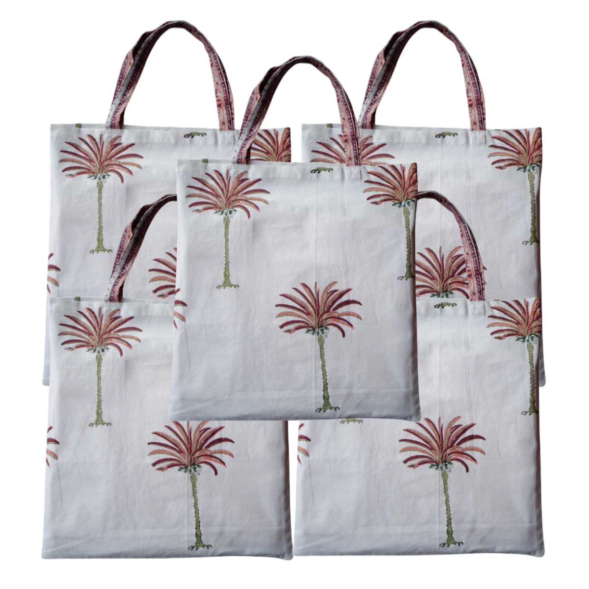Grocery Totes Set of 5 Bags Palm Tree Pink 109026