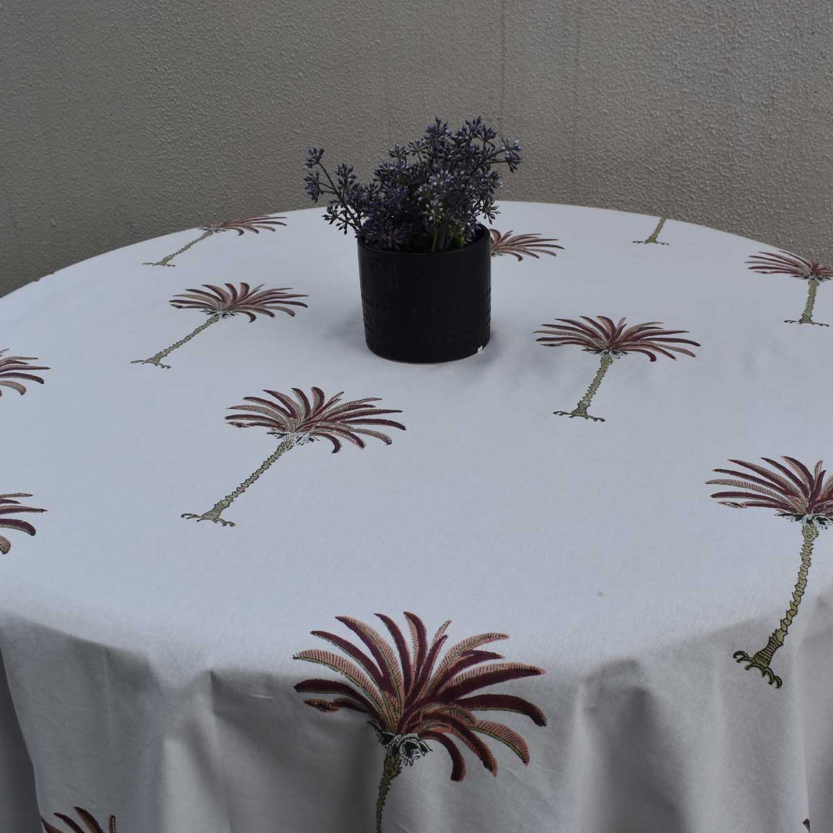 Hand Block Printed Cotton Round Tablecloth 180 cms Palm Tree Pink 200516