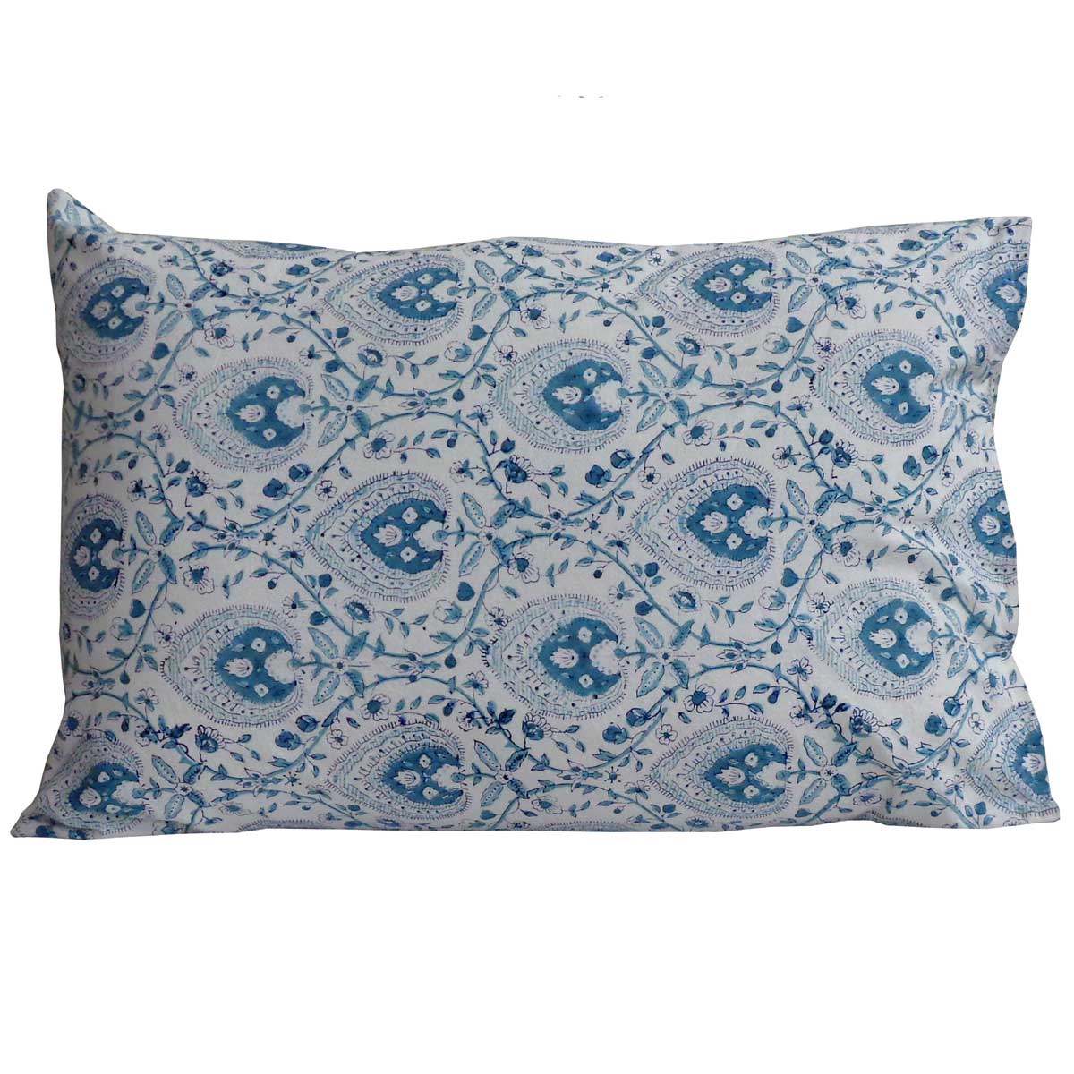 Hand Block Printed Cotton Pillows Cover 50x70 cm Set of 2 Pan Leaf Blue 309622