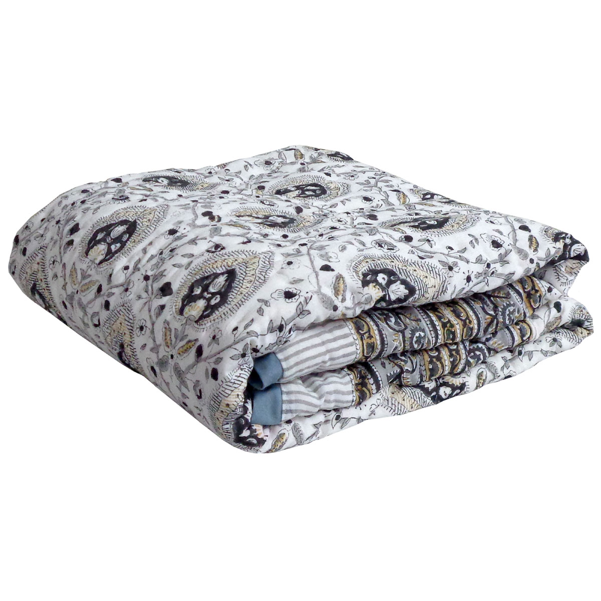 Hand Block Printed Baby Quilt 100x140 cm Jaipur Razai Pan Leaf Dusk 100061