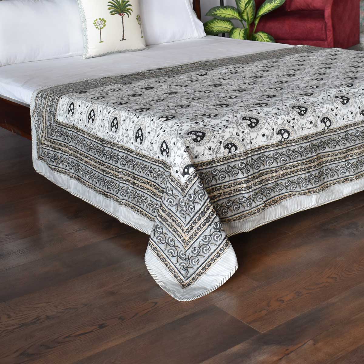 Hand Block Printed Cotton Twin Size Dohar  Pan Leaf Dusk 100879