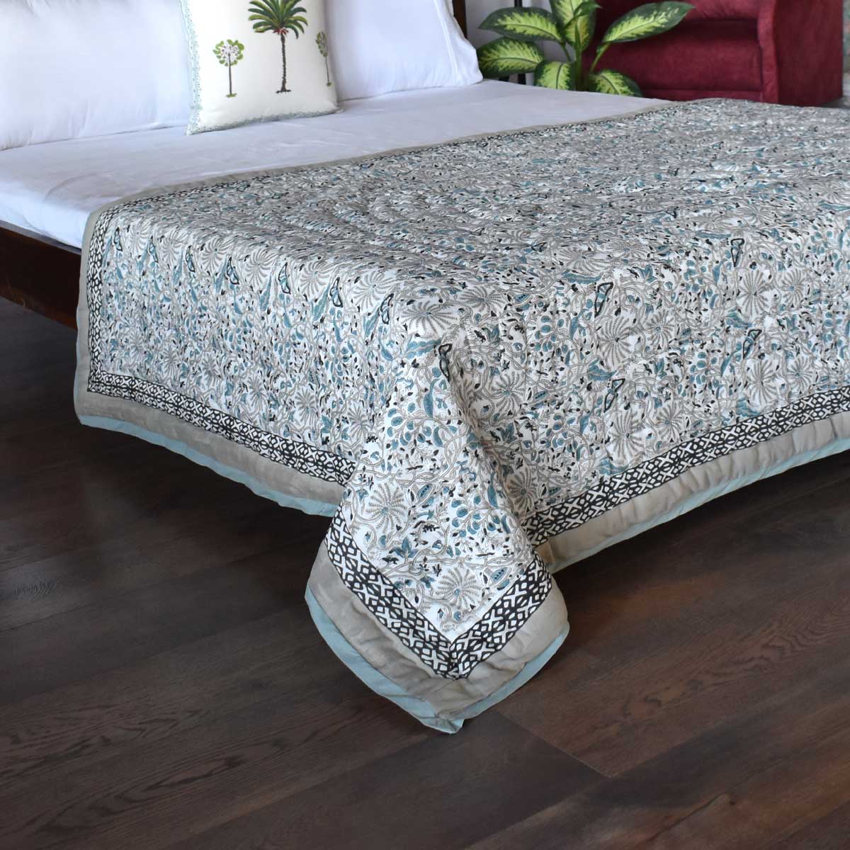 Handmade Block Printed Cotton Twin Size Quilt  Passion Flower 108709