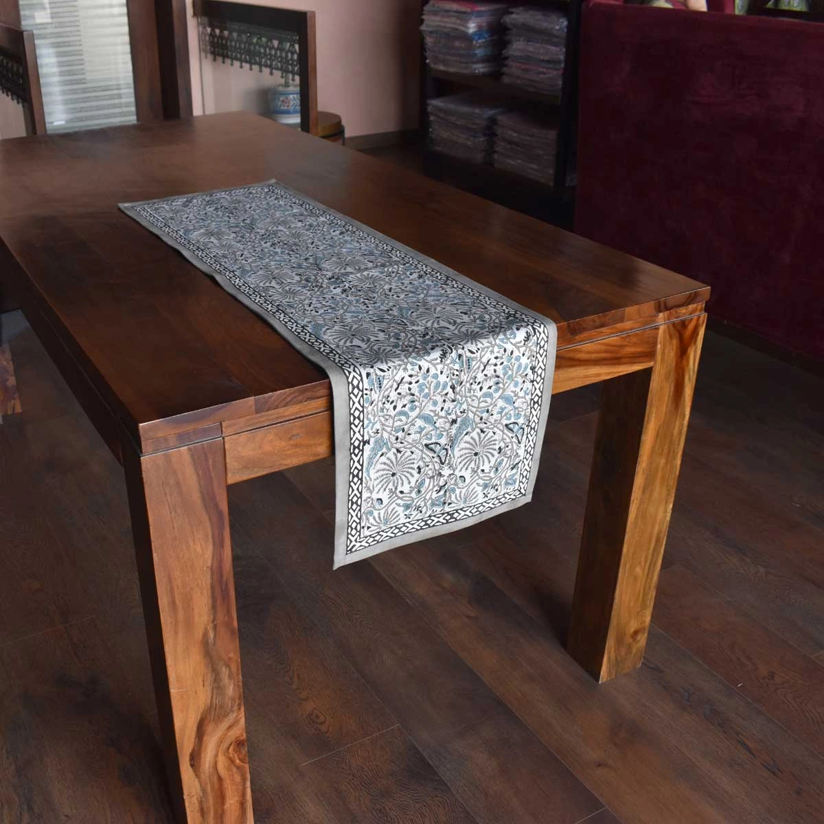 Hand Block Printed Cotton Canvas Table Runner 33x120 cms Passion Flower 108709
