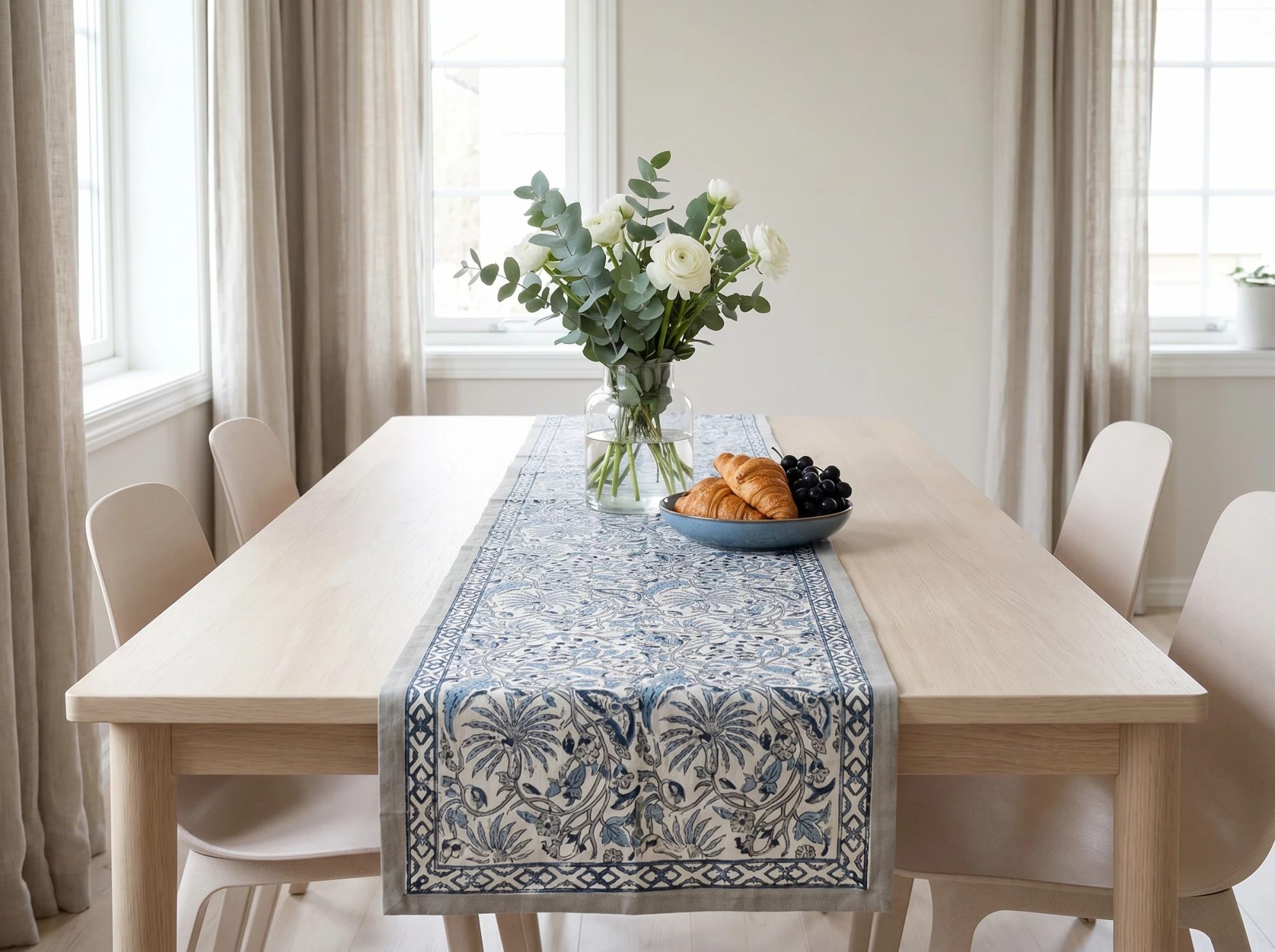 Hand Block Printed Cotton Canvas Table Runner 33x120 cms Passion Flower 108709
