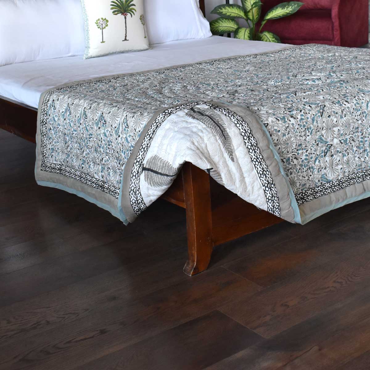 Handmade Block Printed Cotton Twin Size Quilt  Passion Flower 108709