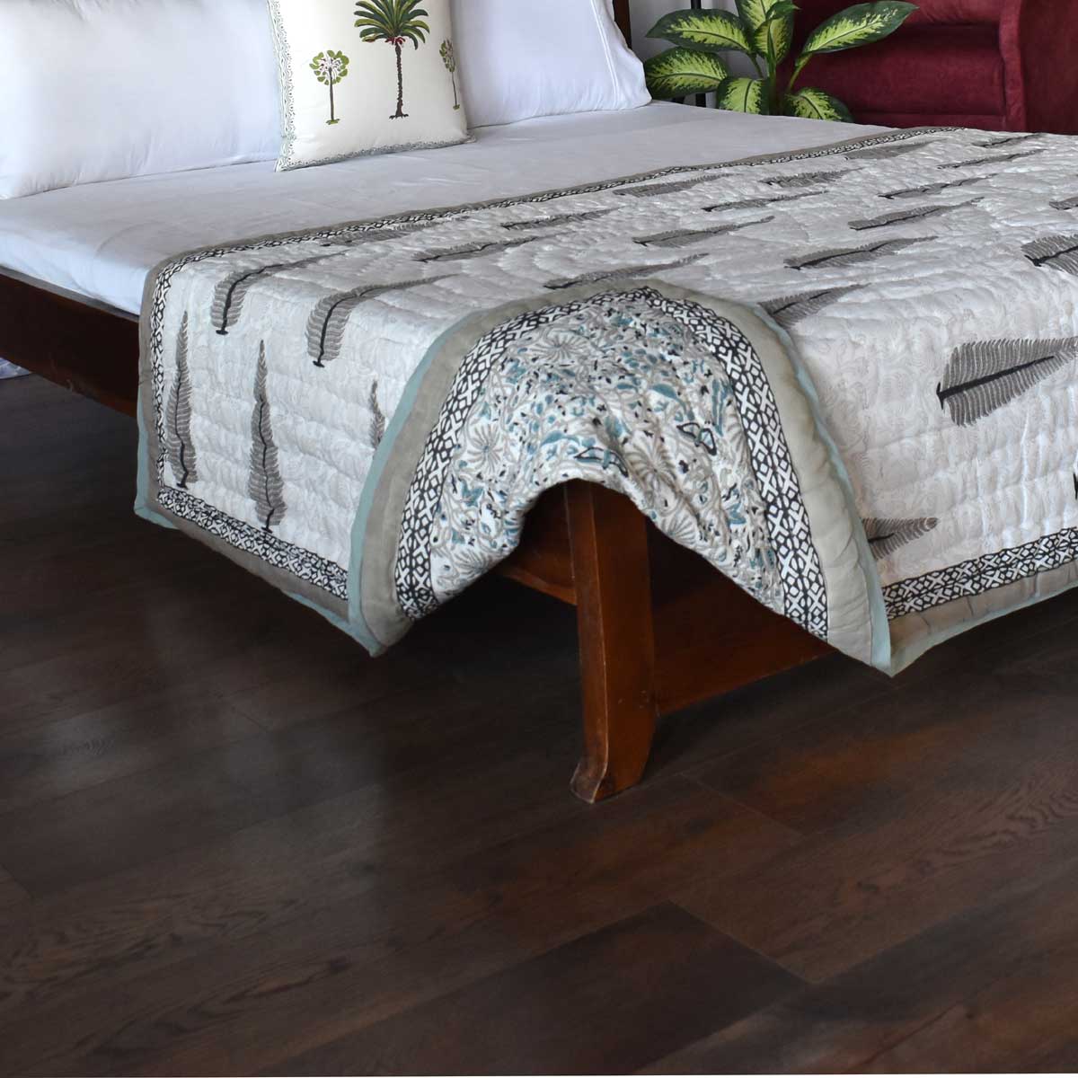 Handmade Block Printed Cotton Twin Size Quilt  Passion Flower 108709