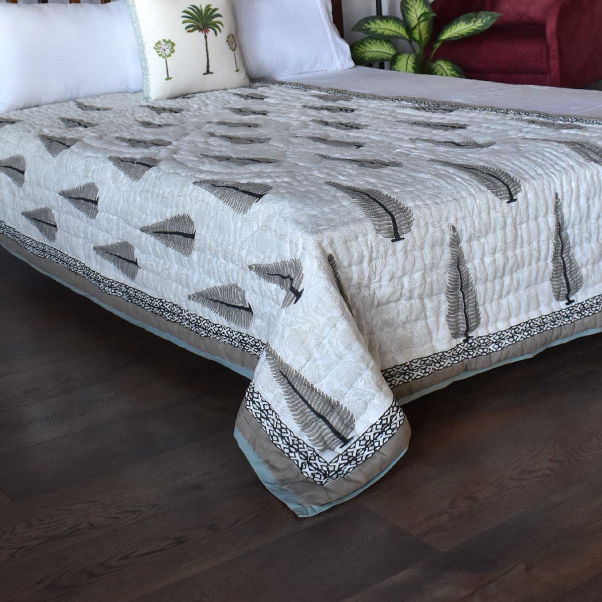 Handmade Block Printed Cotton Twin Size Quilt  Passion Flower 108709