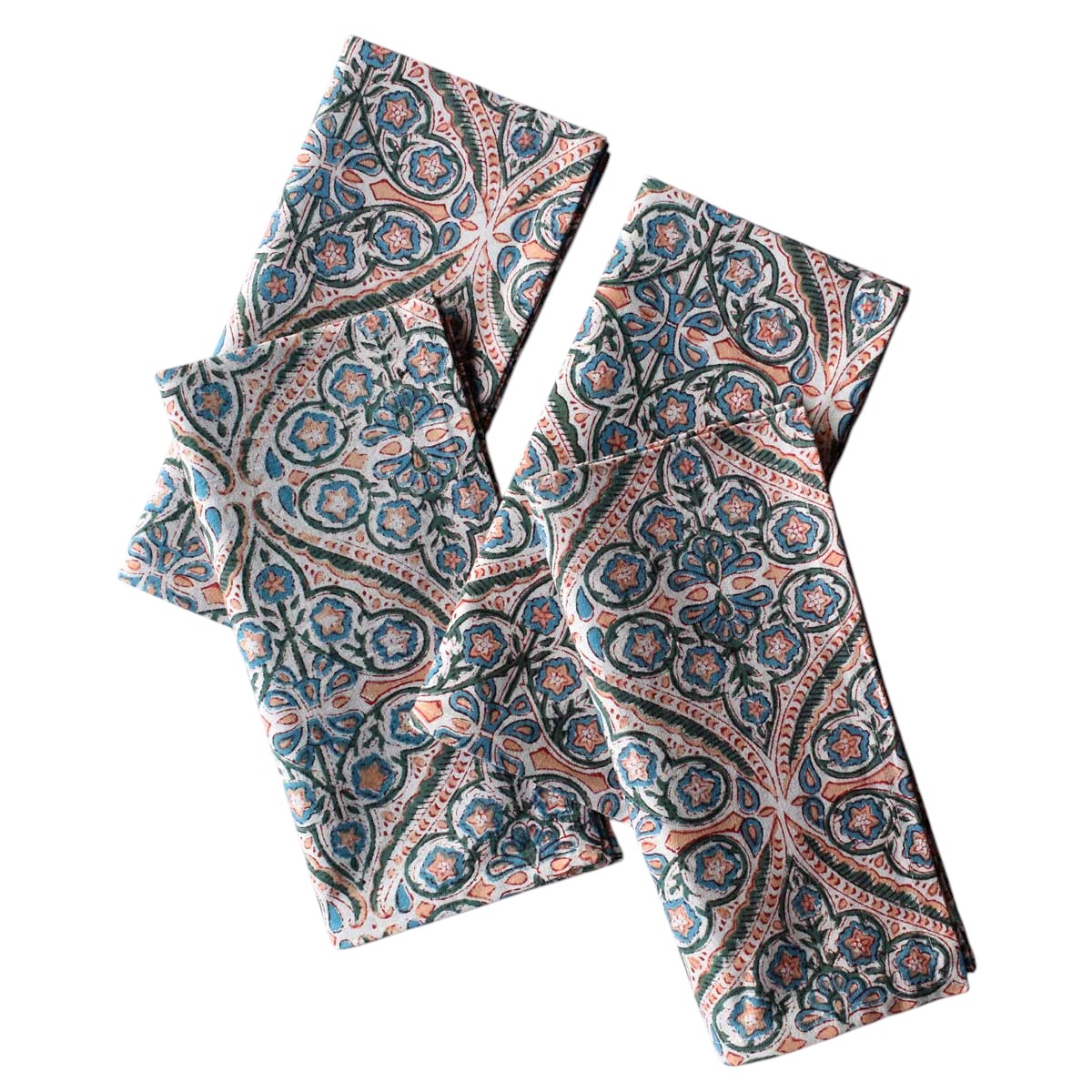 Hand Block Printed Cotton Napkin 45x45 cms Set of 4 Napkins Phool Chokri Coral Pink 104394