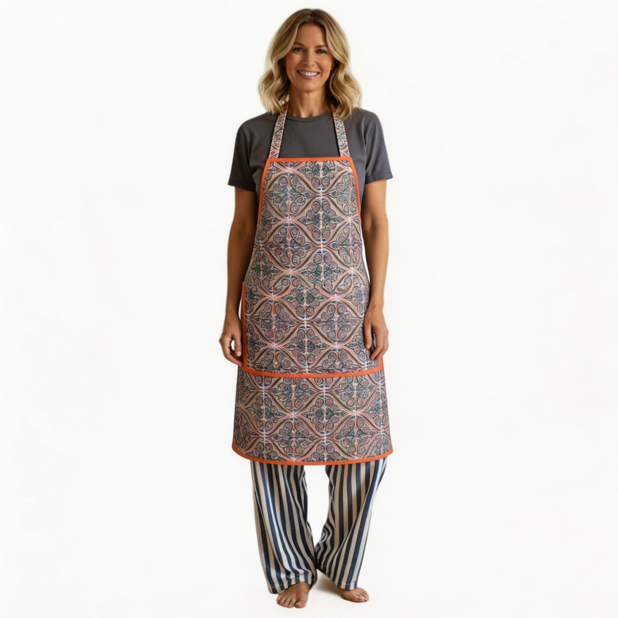 Indian Block-Printed 100 Cotton Apron Phool Chokri Coral Pink 104394
