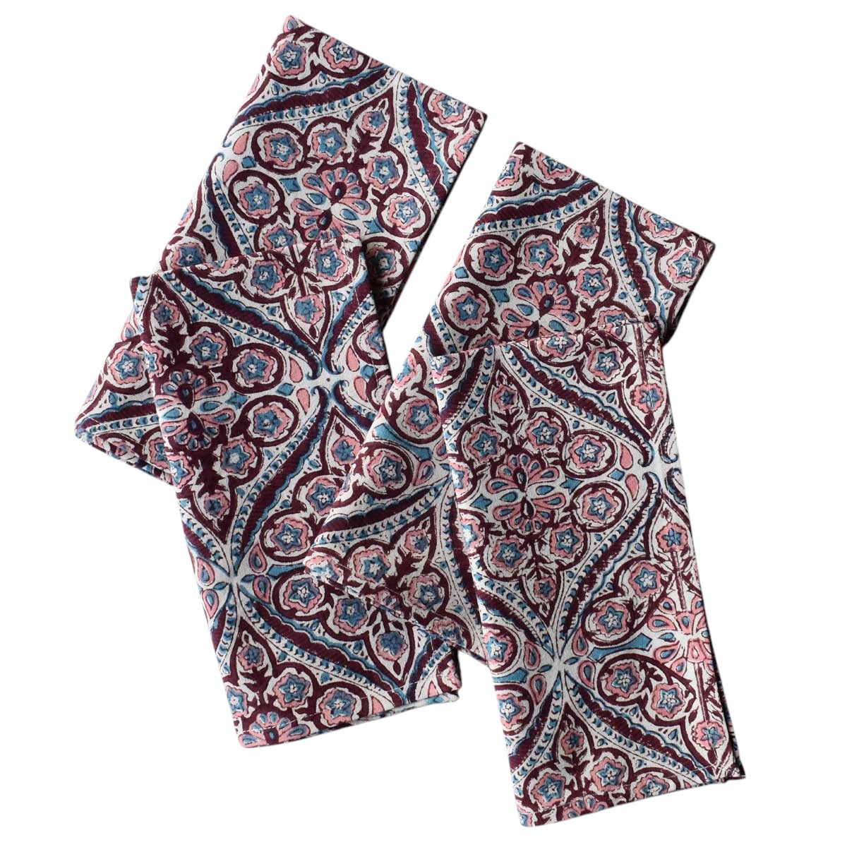 Hand Block Printed Cotton Napkin 45x45 cms Set of 4 Napkins Phool Chokri Grape Wine 104392