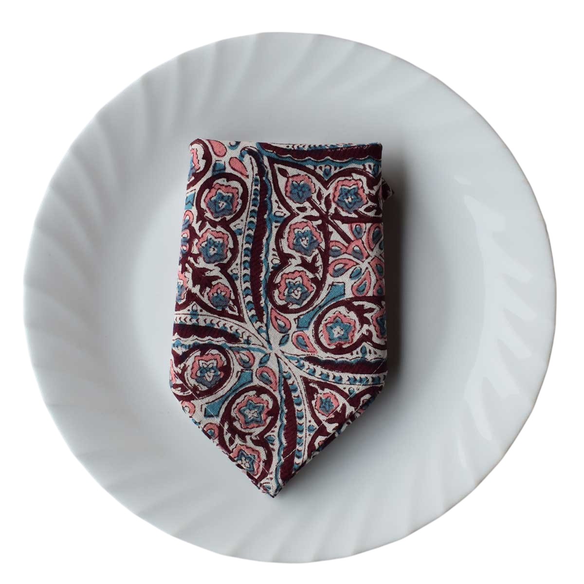 Hand Block Printed Cotton Napkin 45x45 cms Set of 4 Napkins Phool Chokri Grape Wine 104392