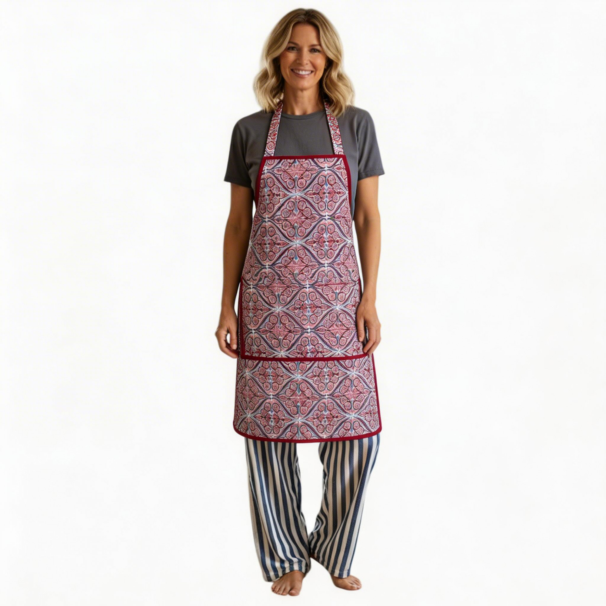 Indian Block-Printed 100 Cotton Apron Phool Chokri Grape Wine 104392