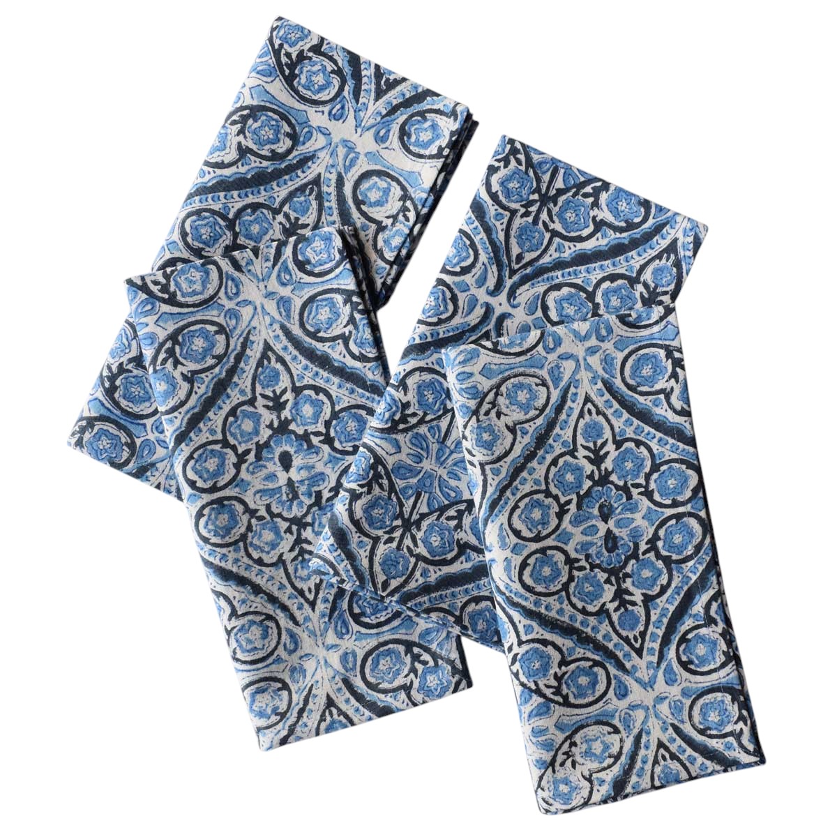 Hand Block Printed Cotton Napkin 45x45 cms Set of 4 Napkins Phool Chokri Nili 505055