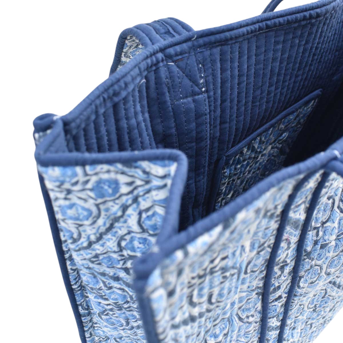 Hand Block Printed Cotton Quilted Tote Bag Phool Chokri Nili 505055