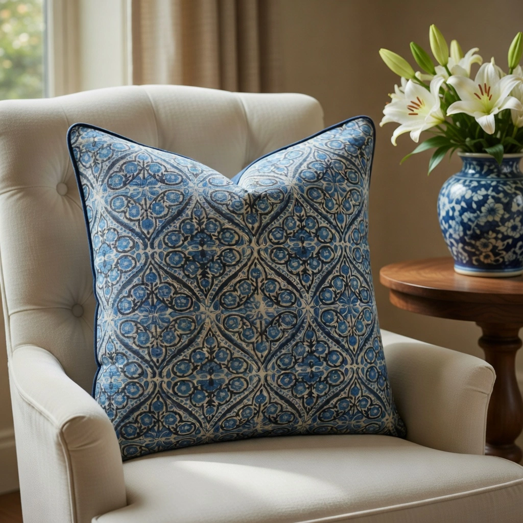 Piping Cushion Cover 50x50 cms Phool Chokri Nili 505055