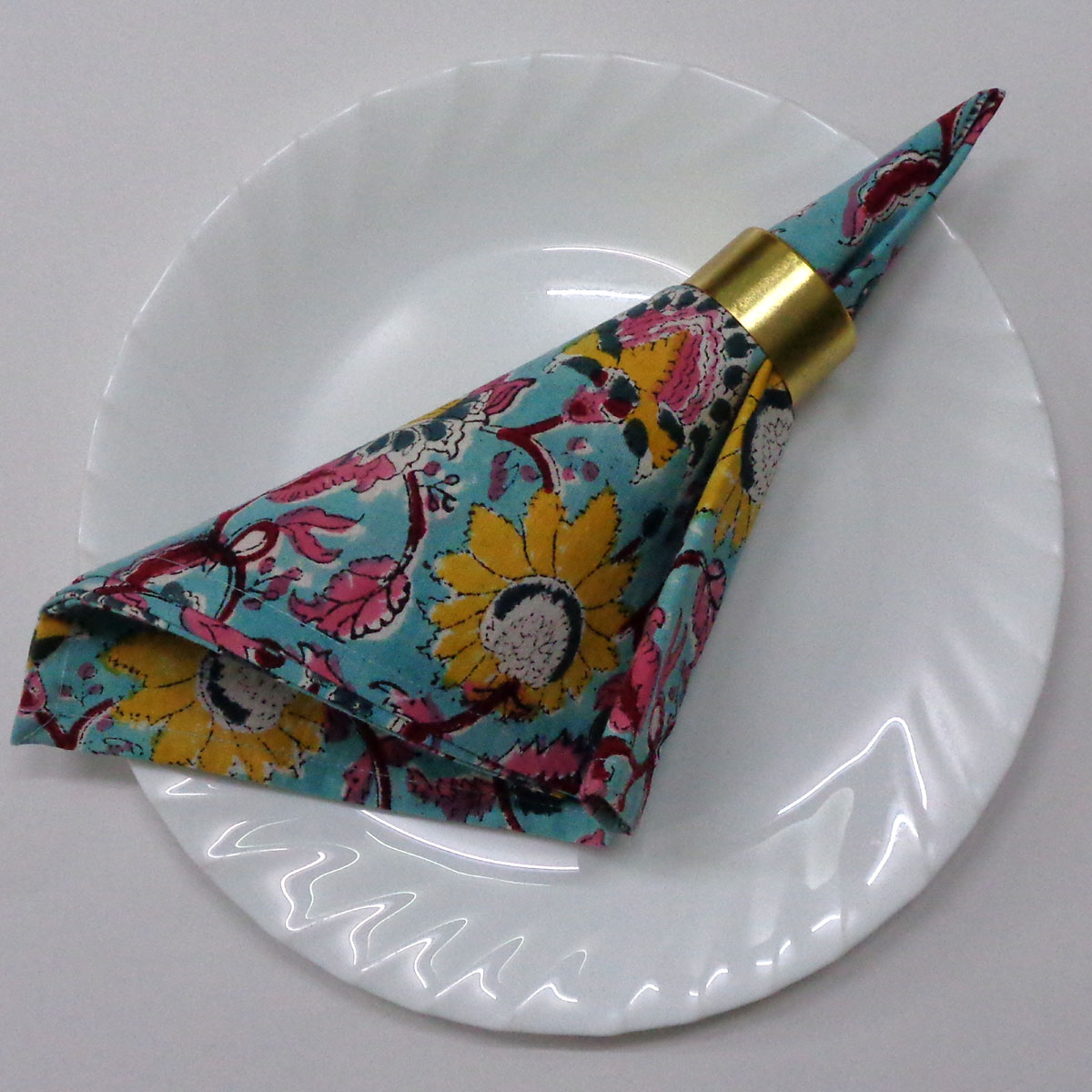Hand Block Printed Cotton Napkin 45x45 cms Set of 4 Napkins Phuljhari Jade Gud 602160