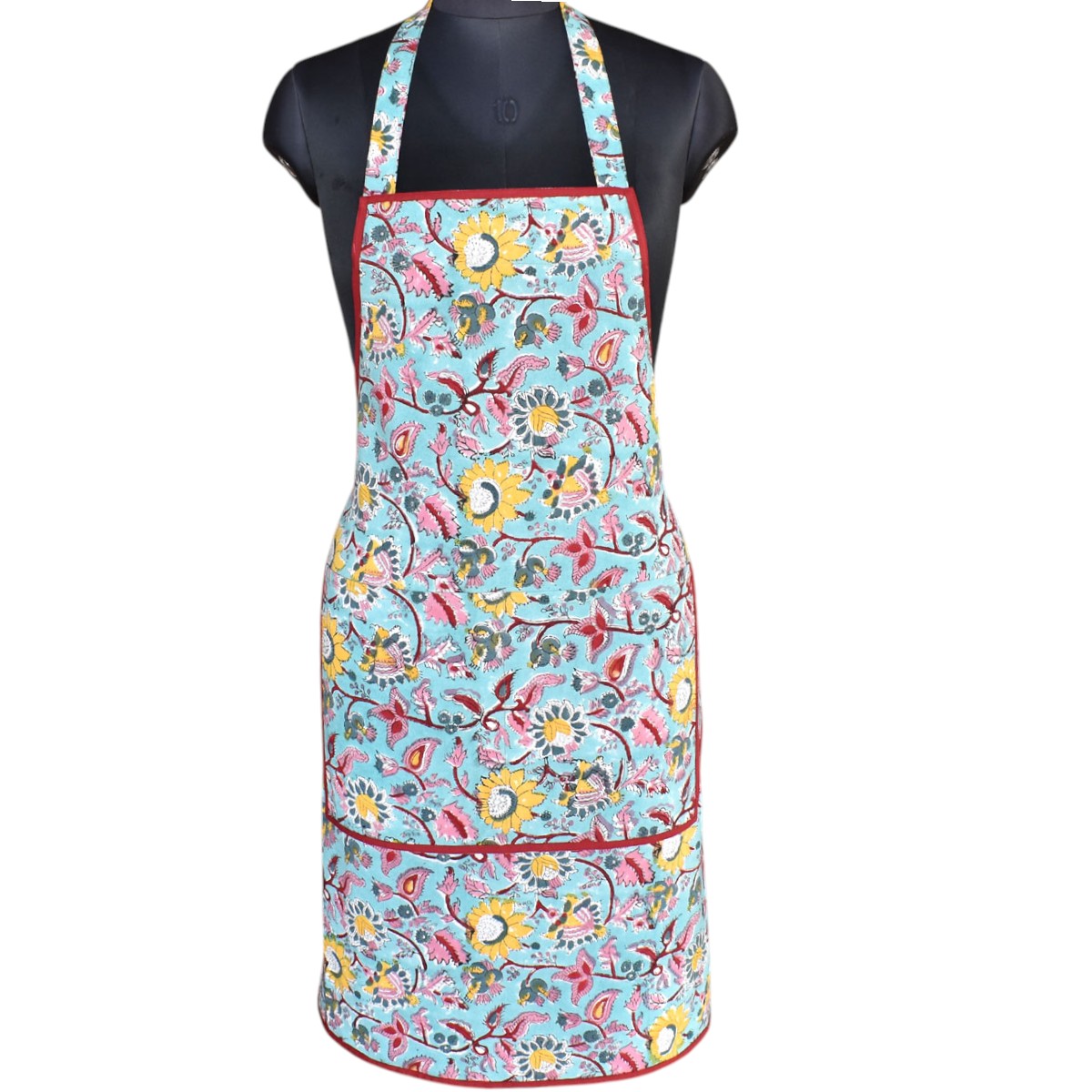 Indian Block-Printed 100 Cotton Apron Phuljhari Jade Gud 602160