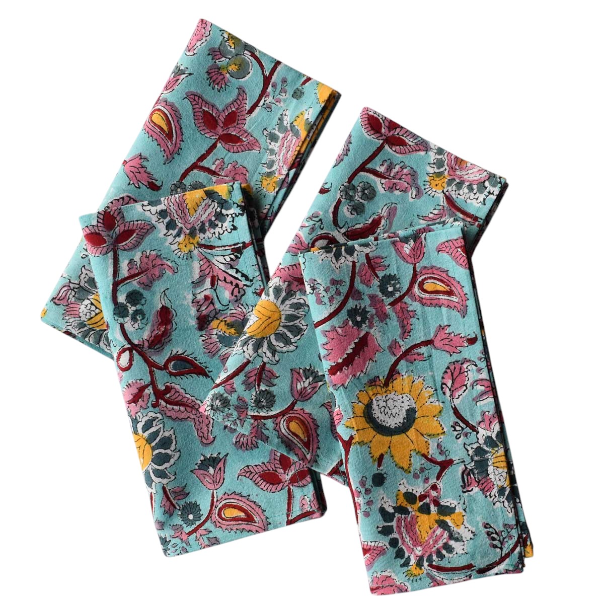 Hand Block Printed Cotton Napkin 45x45 cms Set of 4 Napkins Phuljhari Jade Gud 602160