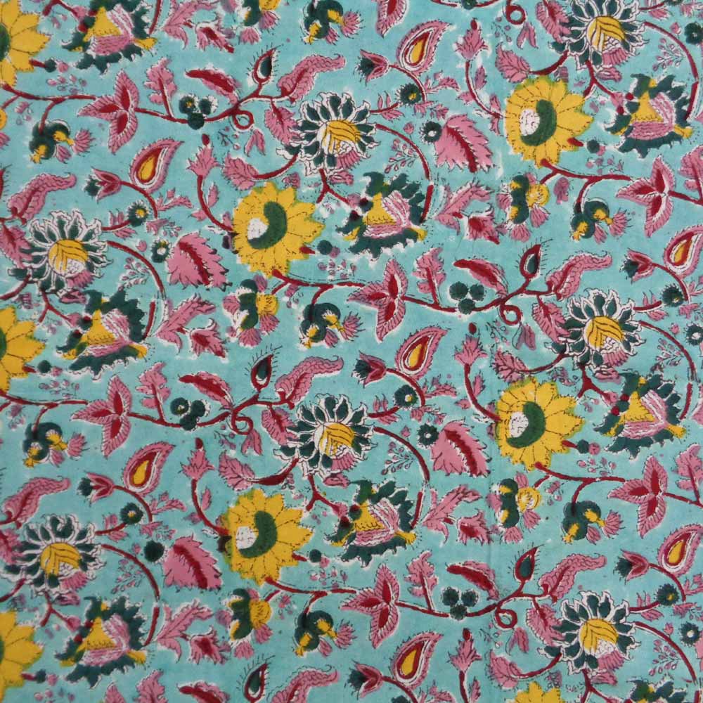 Hand Block Printed Cotton Tablecloth 180x270 cms Phuljhari Jade Gud 602160