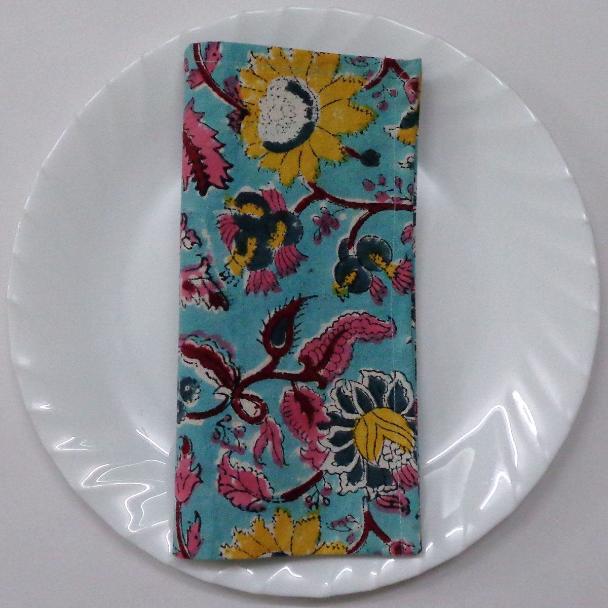 Hand Block Printed Cotton Napkin 45x45 cms Set of 4 Napkins Phuljhari Jade Gud 602160