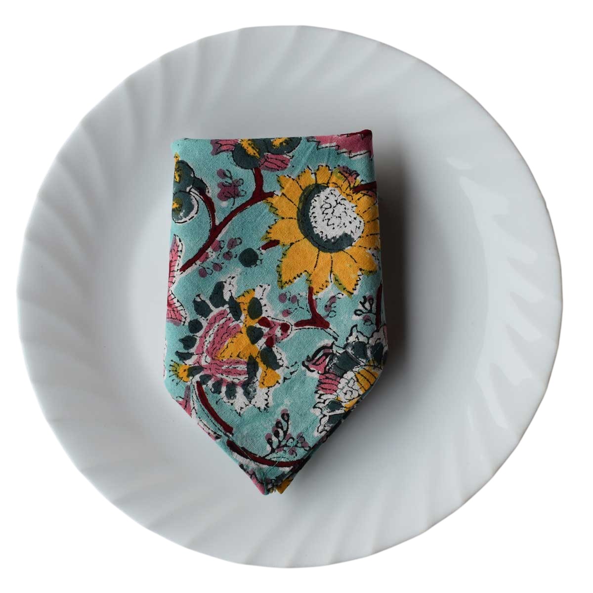 Hand Block Printed Cotton Napkin 45x45 cms Set of 4 Napkins Phuljhari Jade Gud 602160