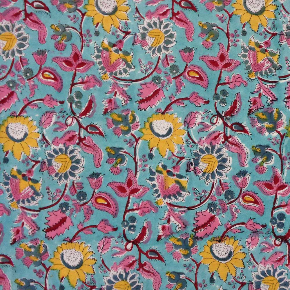 5 Yard Running Fabric Hand Block Printed Cotton Voile Fabric Phuljhari Jade Gud 602160