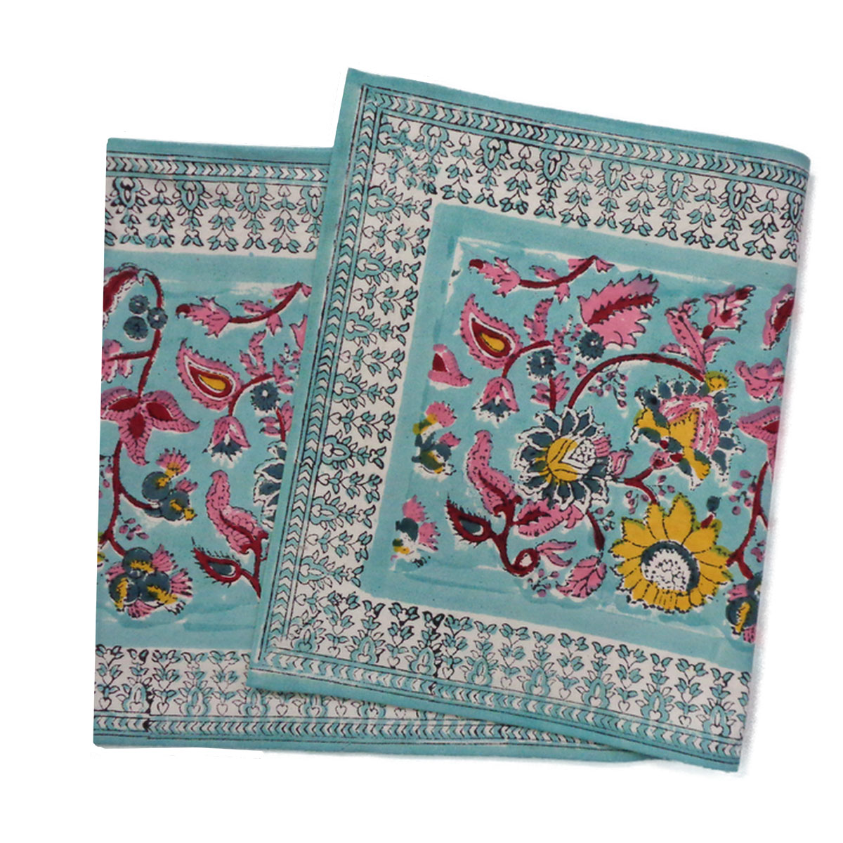 Hand Block Printed Cotton Canvas Table Runner 33x120 cms Phuljhari Jade Gud 602160