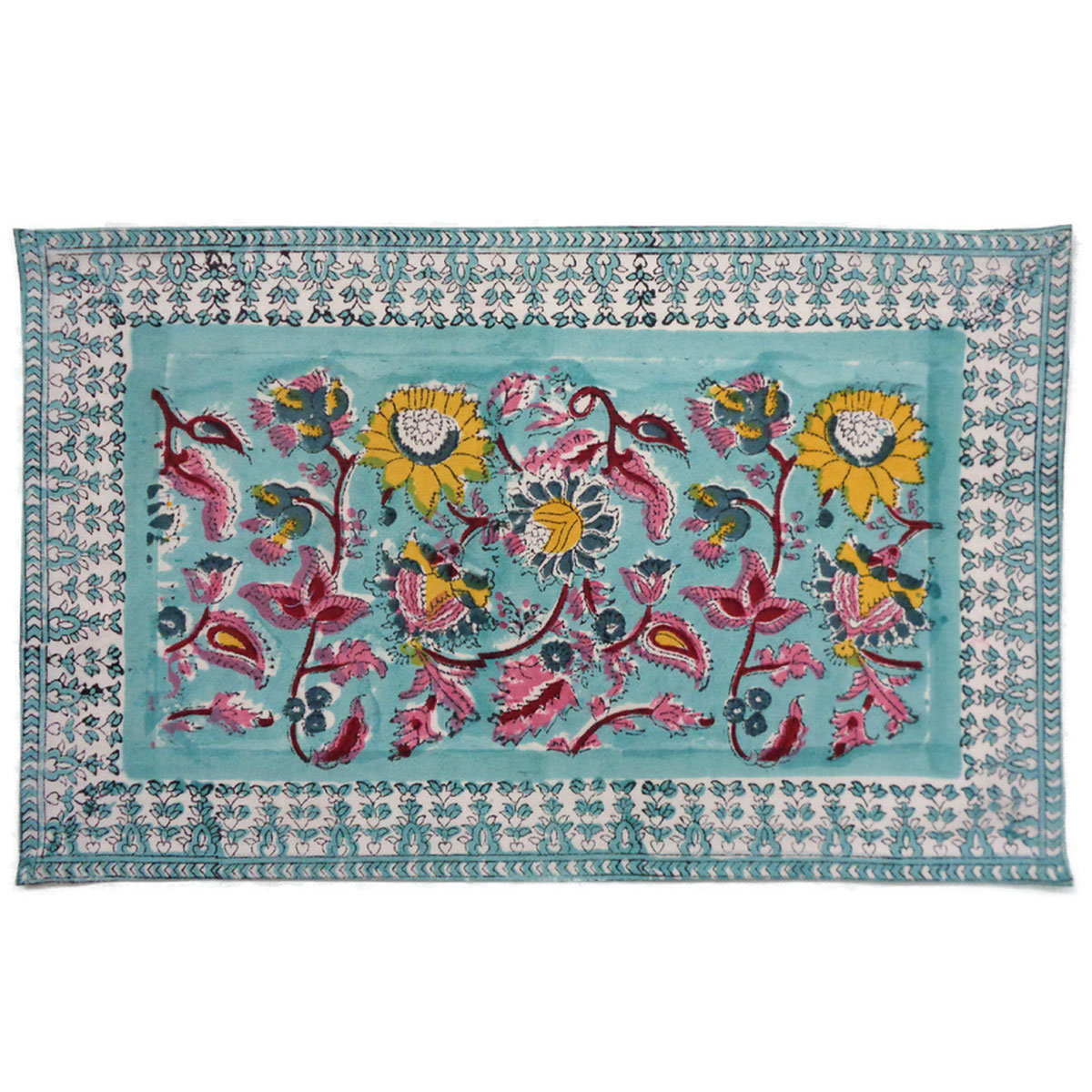 Hand Block Printed Cotton Canvas Table Mat 32x48 cms Set of 2 Table mats Phuljhari Jade Gud 602160