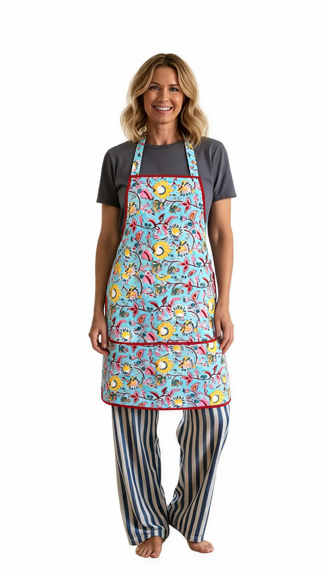 Indian Block-Printed 100 Cotton Apron Phuljhari Jade Gud 602160