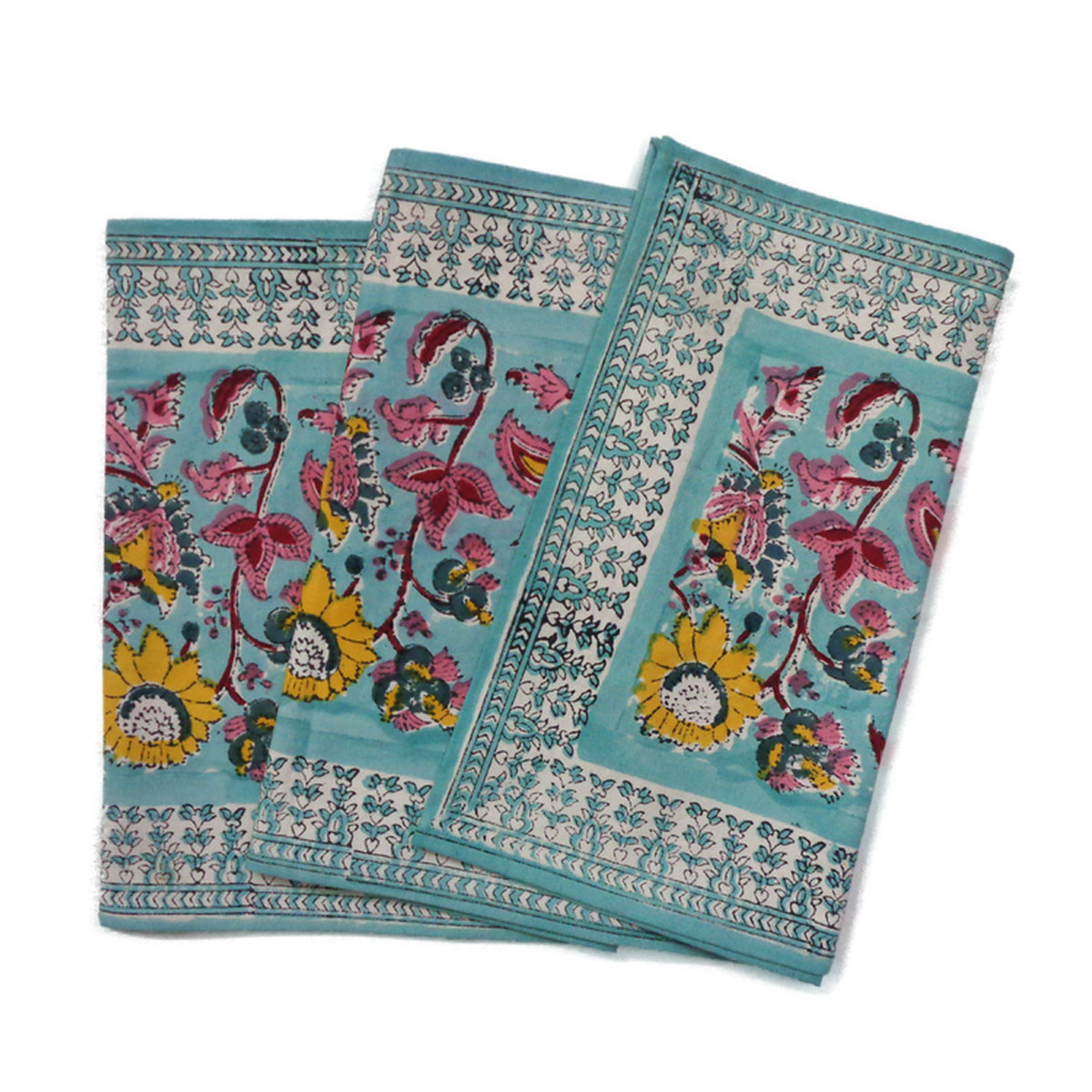 Hand Block Printed Cotton Canvas Table Runner 33x170 cms Phuljhari Jade Gud 602160